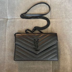 Small YSL monogram matelassé leather wallet on a chain
